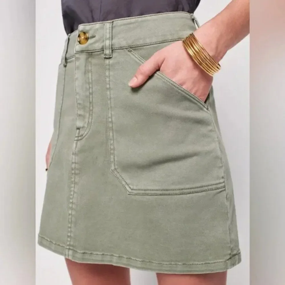 Faherty Women's Utility Mini‎ Skirt Fatigue Green Size Small Organic Cotton